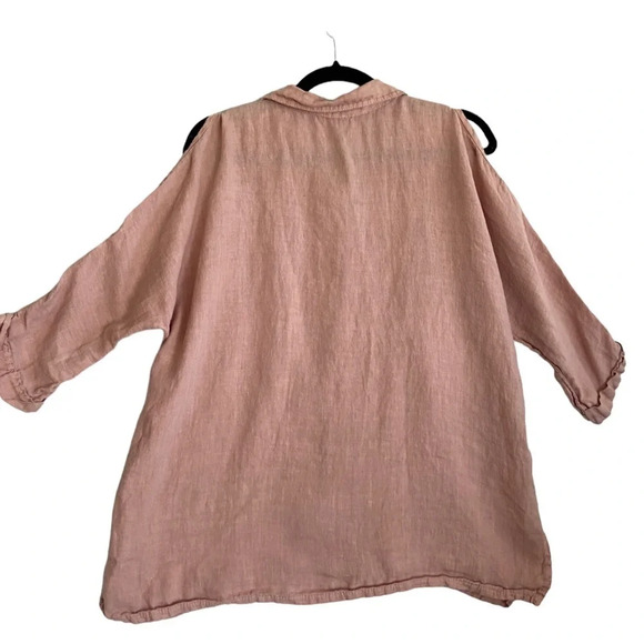 Saks Fifth Avenue Womens Button  Up Linen Cold Shoulder Blouse Blush Pink Sz L - Picture 2 of 11